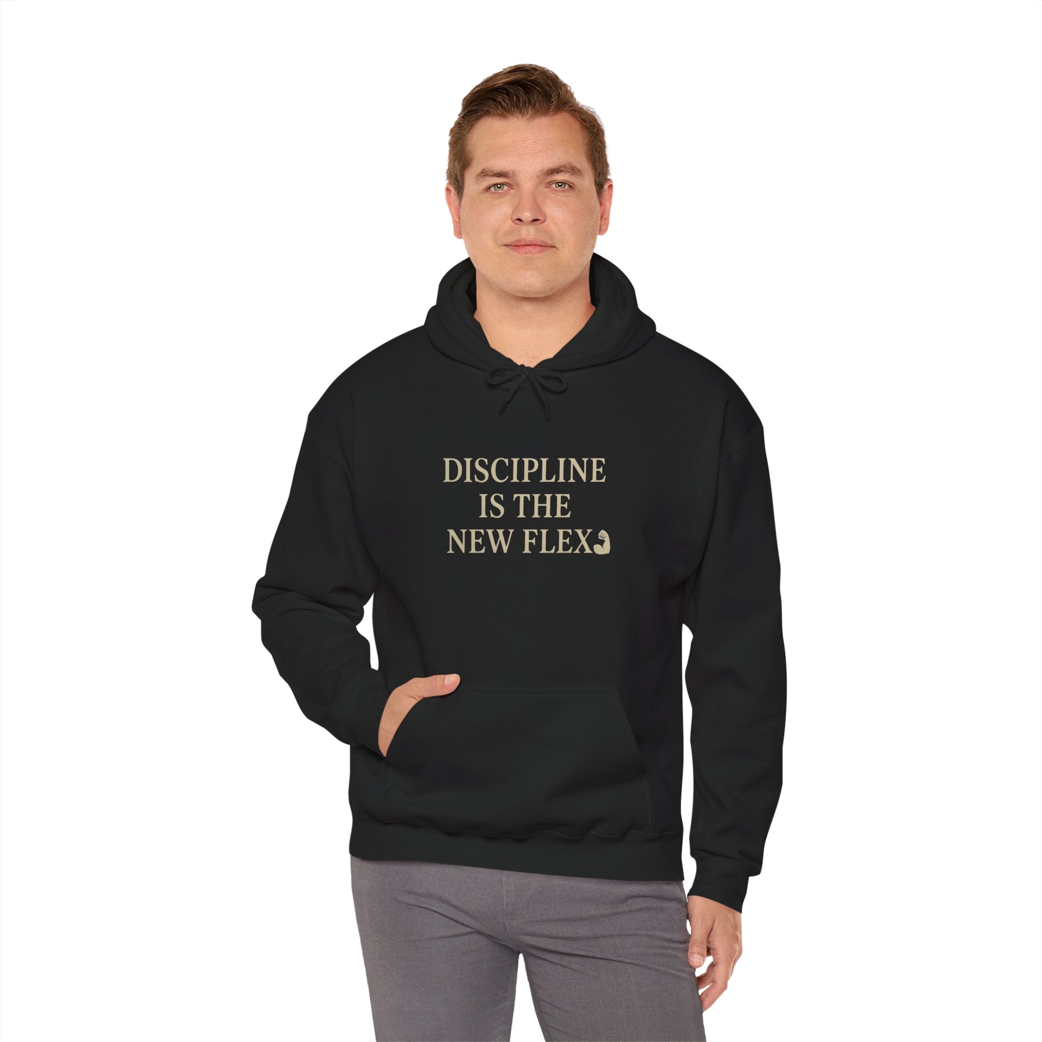 Discipline is the New Flex Hoodie, Motivational Sweatshirt, Unisex Pullover, Ideal for Fitness Lovers, Cozy Gift for Gym Enthusiasts