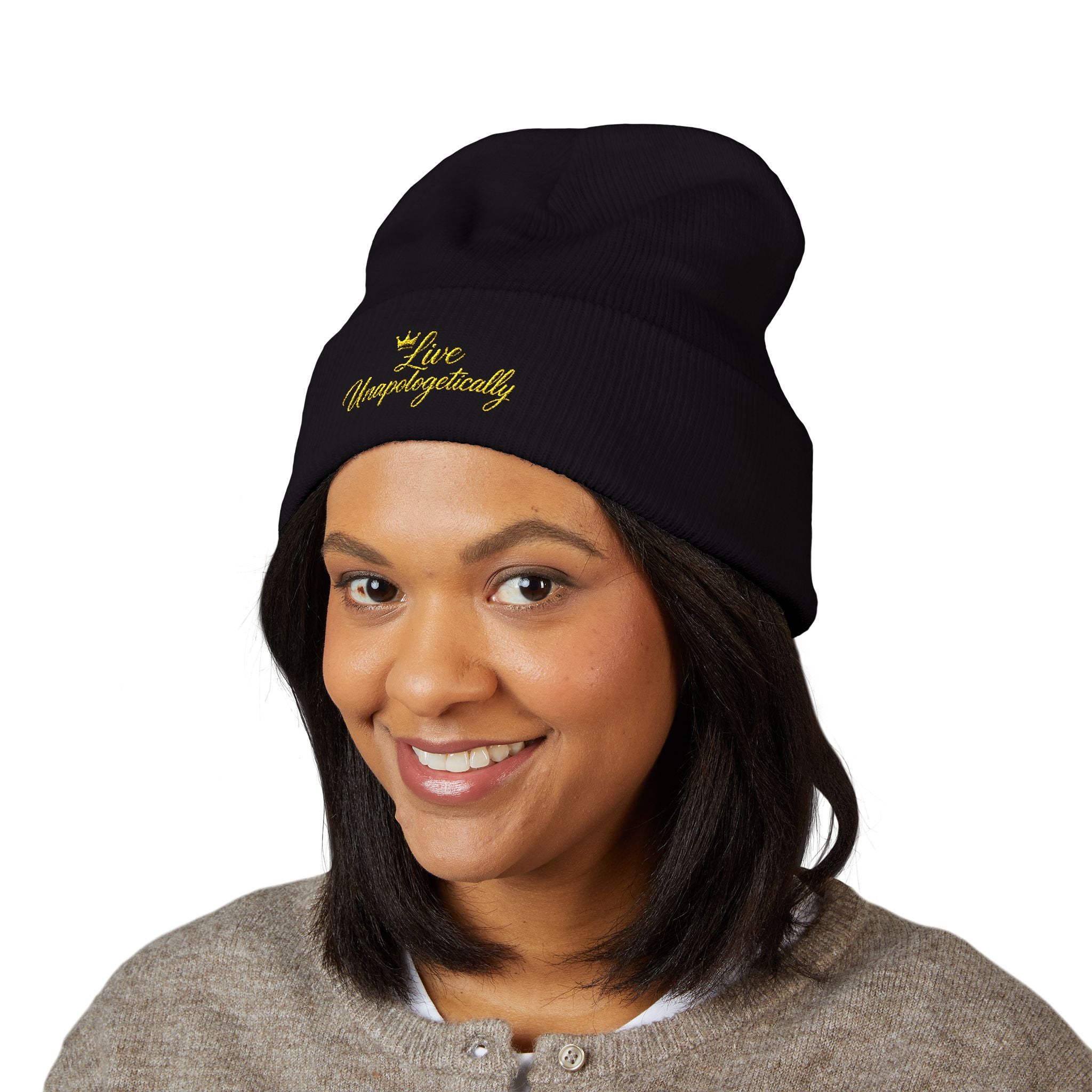 Embroidered 'Le Magnifique' Classic Cuffed Beanie — Cozy Chic Winter Hat
