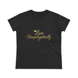 Live Unapologetically Tee | Script Gold Crown, Inspirational Feminine Shirt